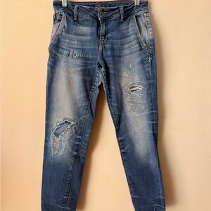 Zara Blue Boyfriend Distressed Jeans